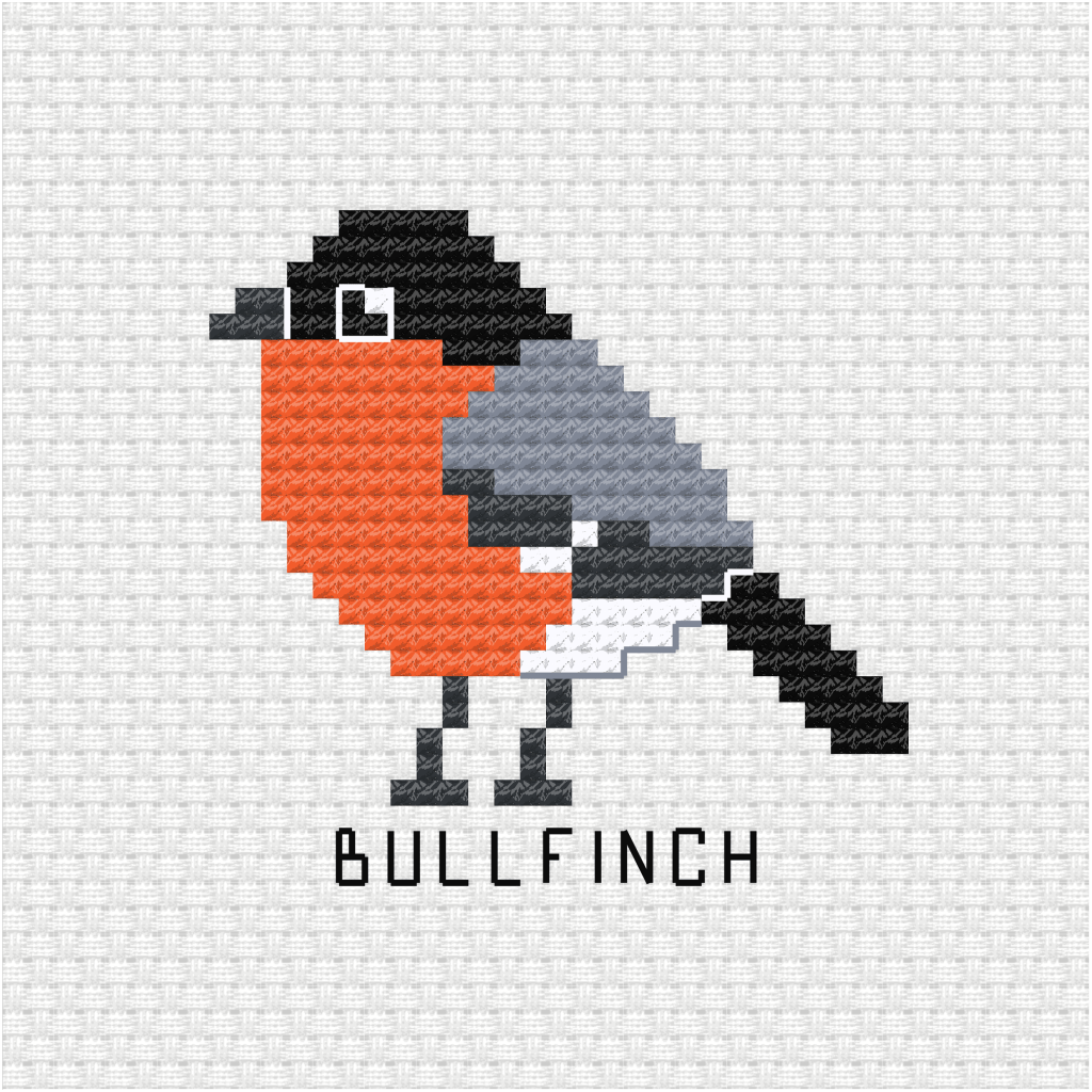 GARDEN BIRDS - BULLFINCH ~ motif point de croix (punto cruz
